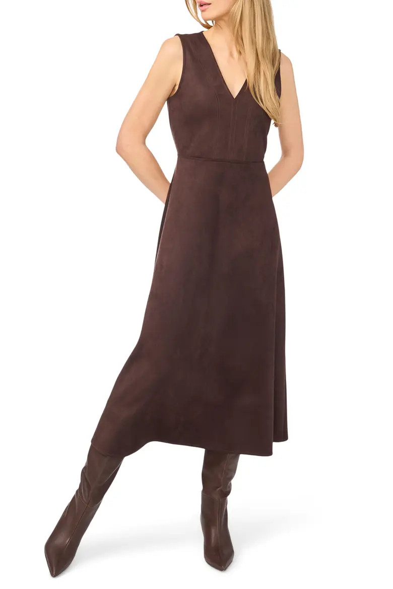 V-Neck Faux Suede Midi Dress (Women) | Nordstrom | Nordstrom