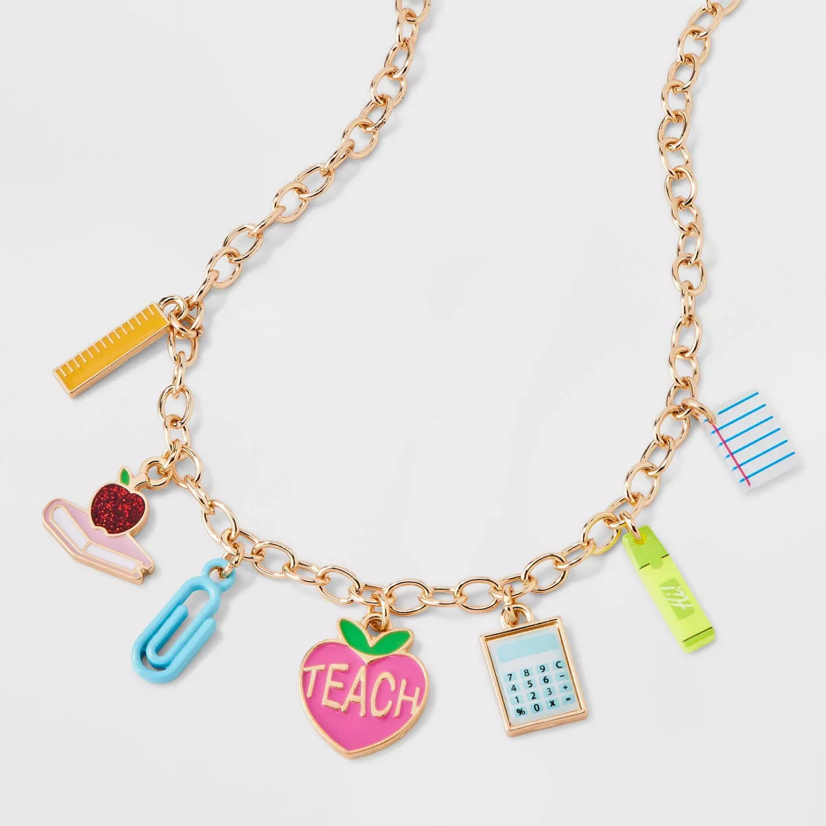 Teacher Pencil Calculator Apple Charm Necklace - Gold | Target