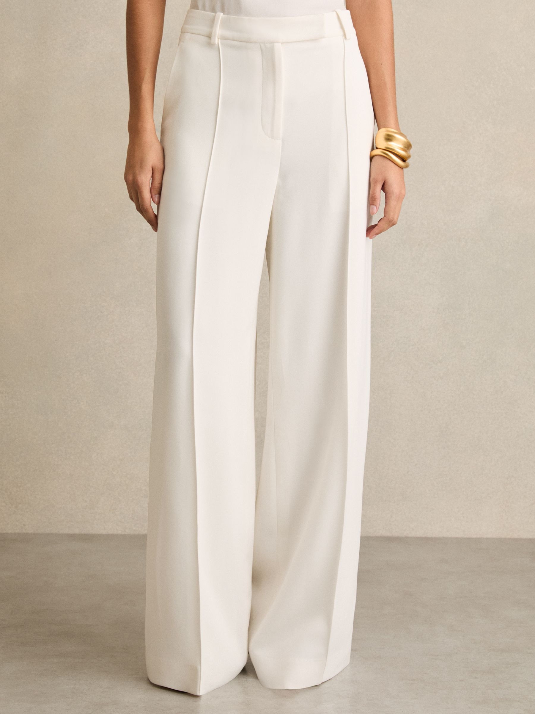 Crepe Wide-Leg Tailored Trousers in White | Reiss US