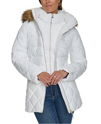 Tommy Hilfiger Women's Bibbed Faux-Fur-Trim Hooded Puffer Coat, Created for Macy's - Macy's | Macy's