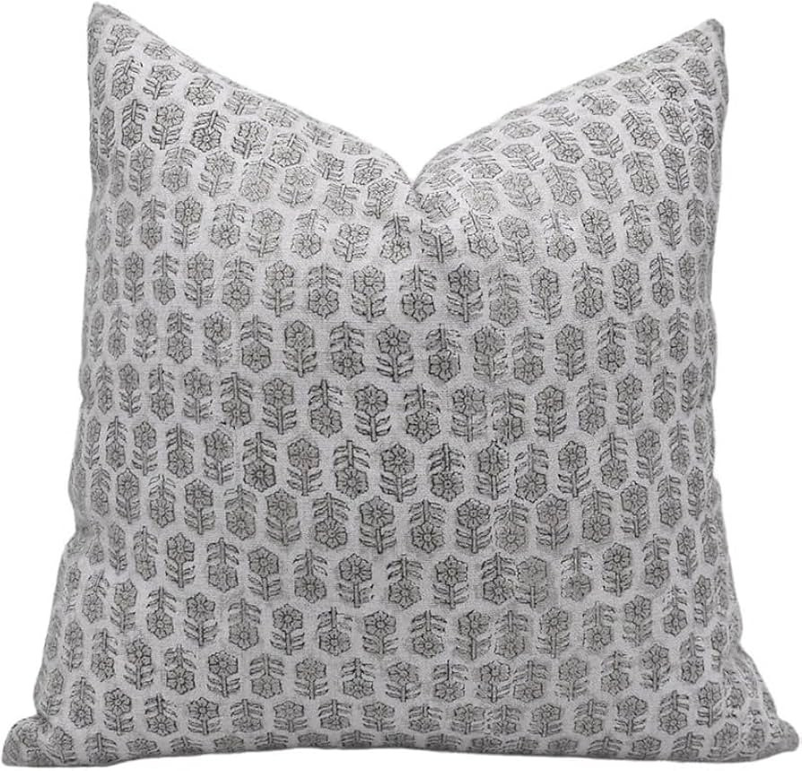 Thick Linen 18x18 Inch Throw Pillow Cover, Outdoor Pillow with Handblock Print, Decorative Handma... | Amazon (US)