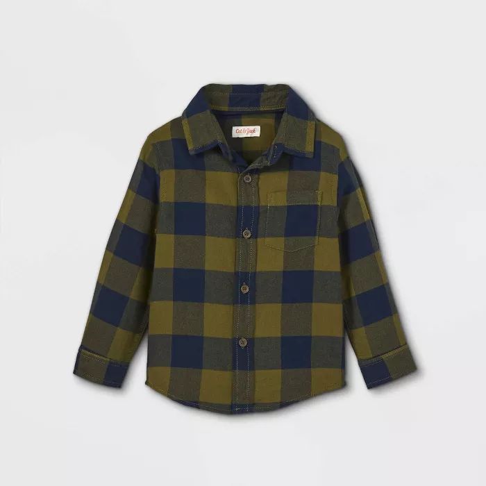 Toddler Boys&#39; Flannel Long Sleeve Button-Down Shirt - Cat &#38; Jack&#8482; Olive Green 5T | Target