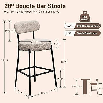 Grey Bar Stools Set of 2, Boucle Counter Height Bar Stools 28" Modern Barstools Counter Stools wi... | Amazon (US)