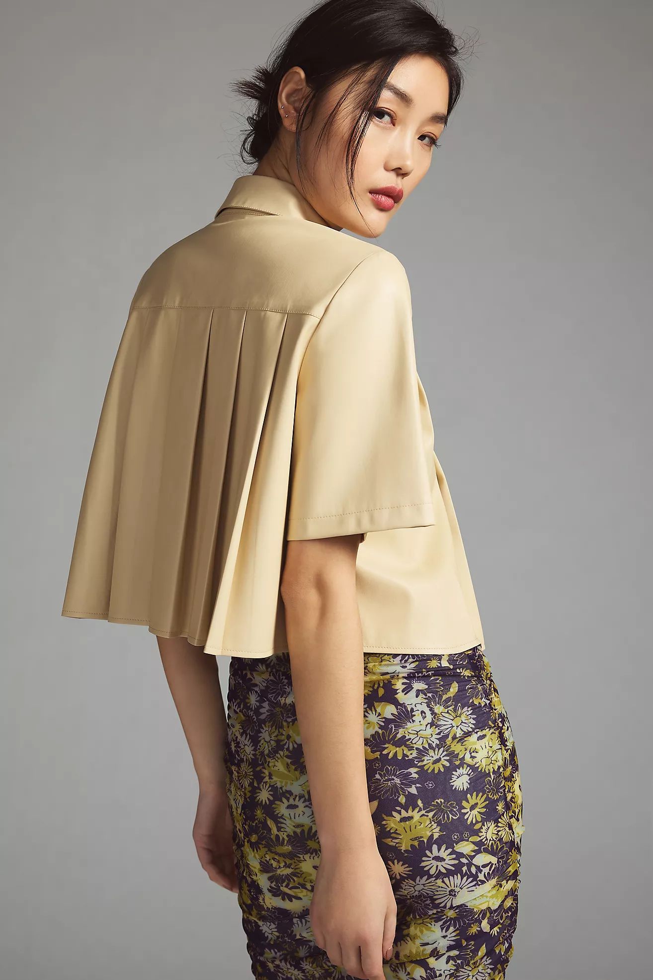 Maeve Pleated Faux Leather Shirt | Anthropologie (US)