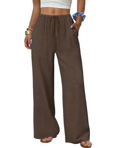 Sampeel Wide Leg Pants for Women Flowy Palazzo Drawstring Elastic Waist Trousers with Pockets Sum... | Amazon (US)