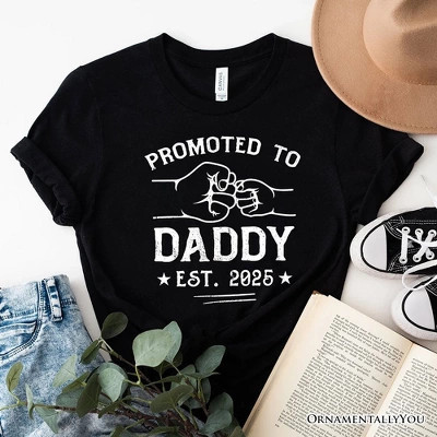 Promoted to Daddy Est. 2025 T-Shirt, Black and White New Dad Pregnancy Announcement Tee Black XS | Target