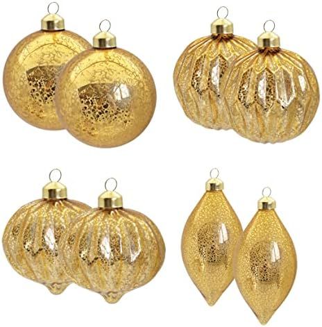 Mercury Glass Christmas Ball Finial Drop Ornaments Holiday Trees Wreaths & Garland Decor Gold Color  | Amazon (US)