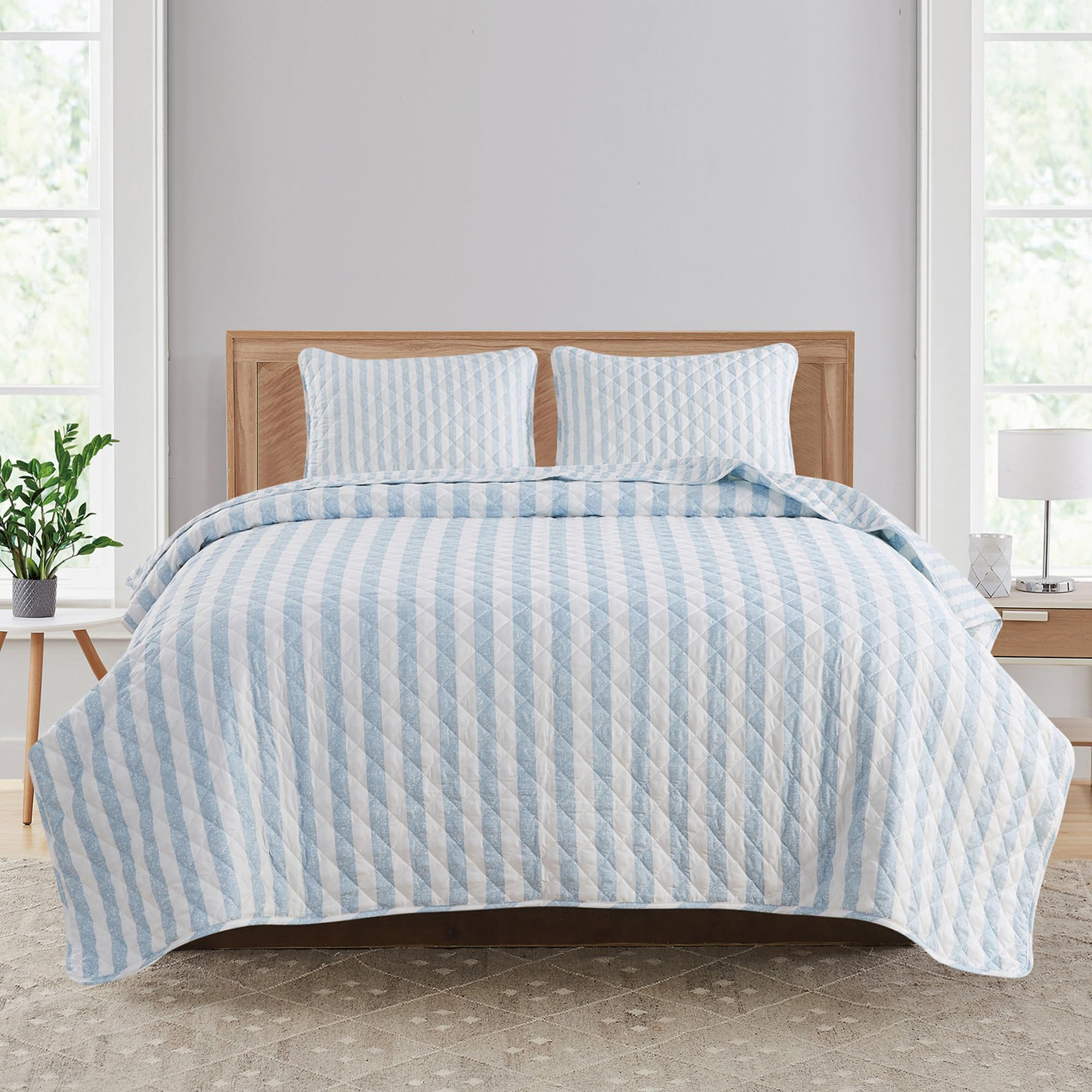 Market & Place Blue Striped Quilt Set Queen Size | Ultra Soft Lightweight Microfiber Bedspread | ... | Amazon (US)