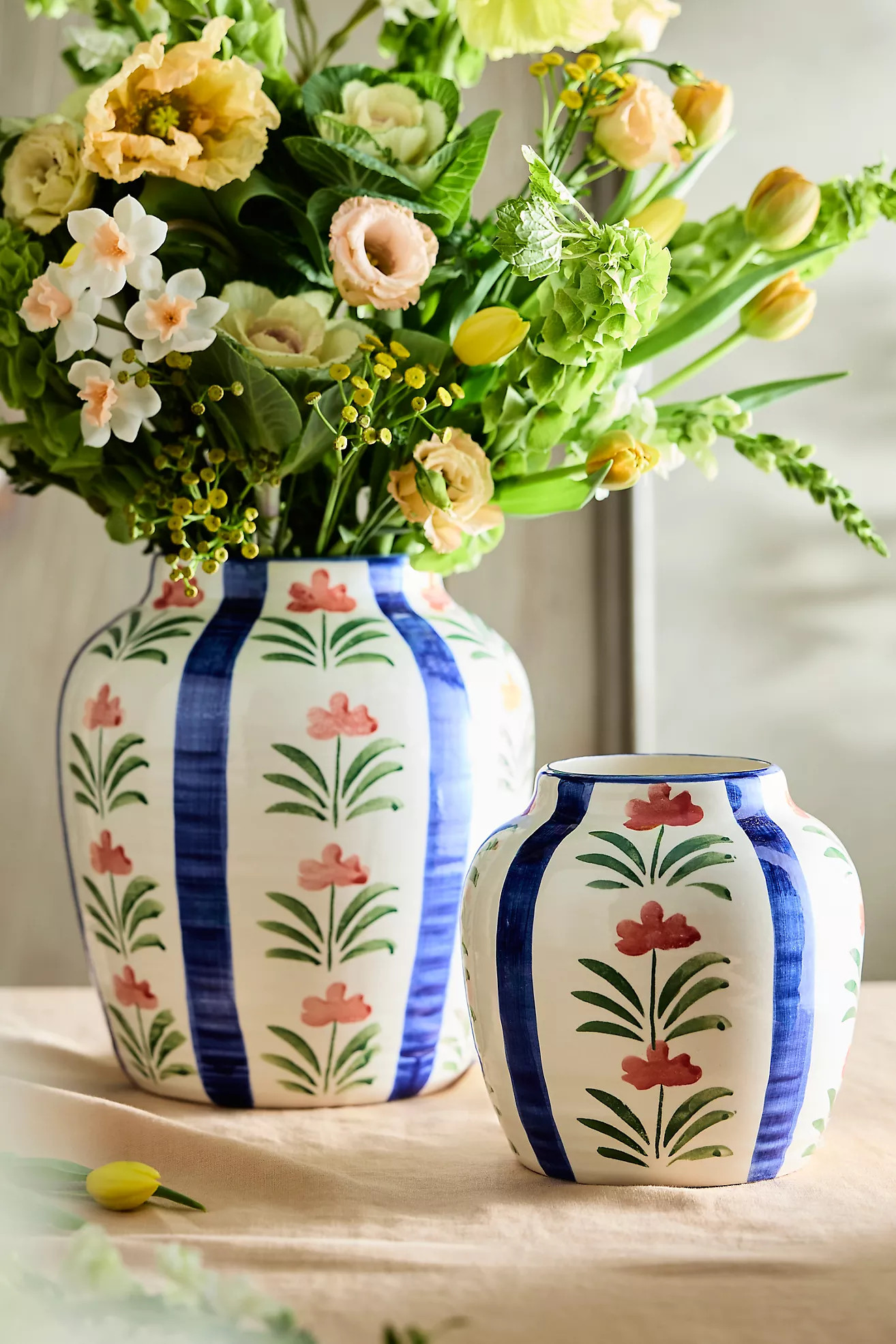 Floral Stripe Earthenware Vase | Anthropologie (US)
