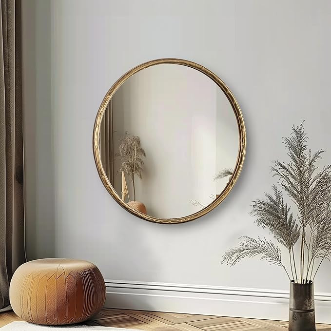 Round Bathroom Mirror-Antique Gold Color Vintage Metal Framed Accent Mirror, Modern Rustic Distre... | Amazon (US)