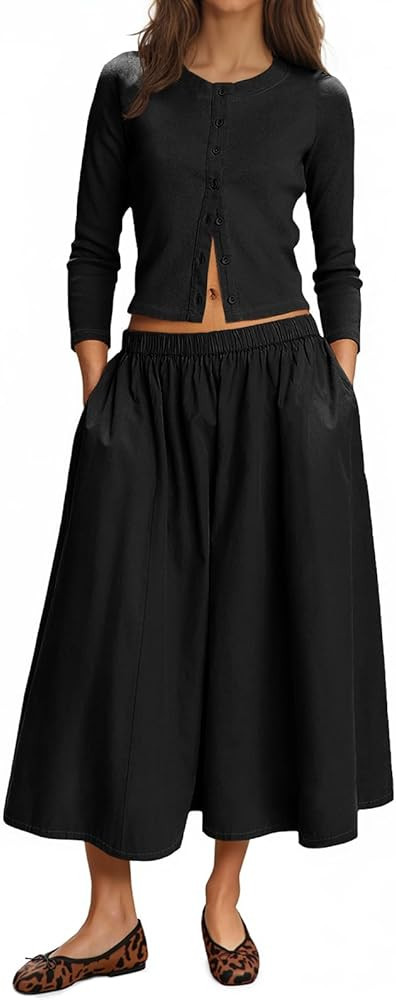 Tankaneo Womens 2 Piece Skirt Sets 3/4 Sleeve Knit Cardigan Elastic Waist Midi Skirt Outfits Casu... | Amazon (US)