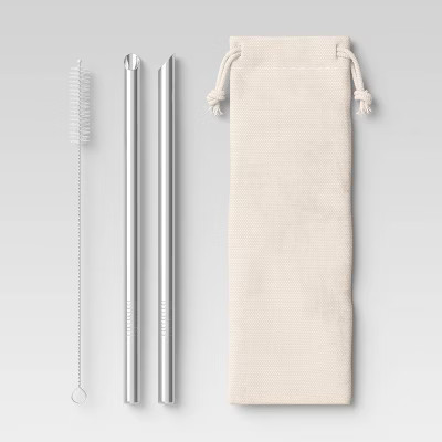 2pk Stainless Steel Smoothie Straws with Brush & Linen Bag - Room Essentials™ | Target