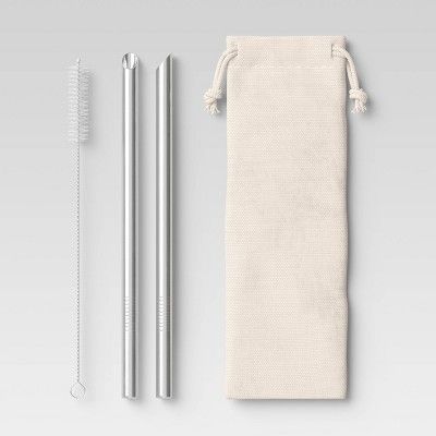 2pk Stainless Steel Smoothie Straws with Brush & Linen Bag - Room Essentials™ | Target