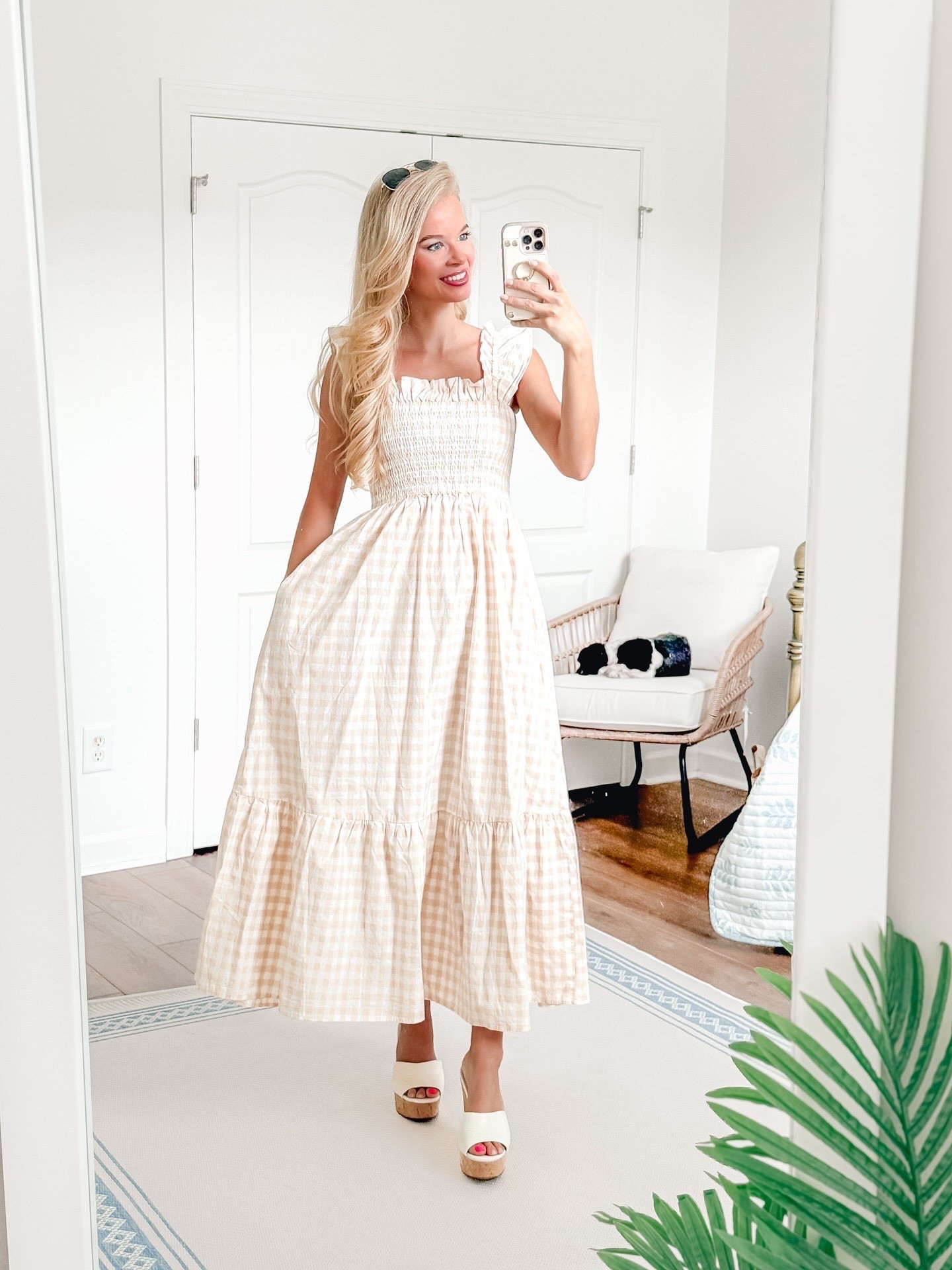 Fall transition plaid midi maxi dress outfit 
Petite fashion 
Nude beige 
Nude wedges 
Summer dress 

#LTKFindsUnder50 #LTKFindsUnder100 #LTKPetite