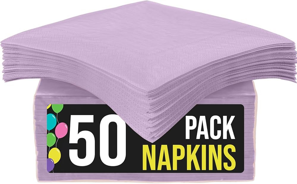 50 Pack Lavender Paper Napkins Disposable, 2 Ply Party Napkins, Lavender Disposable Napkins, Fun ... | Amazon (US)