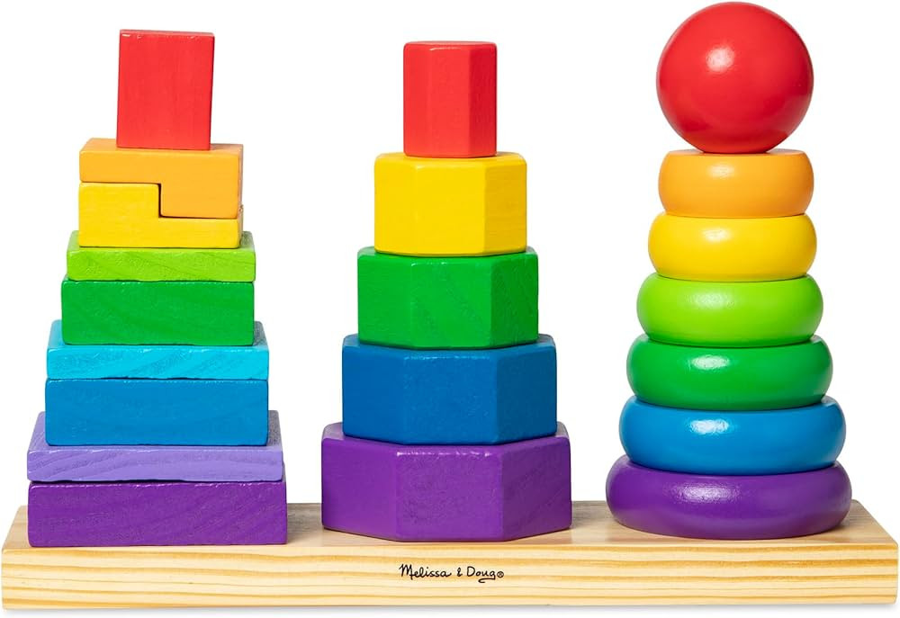 Melissa & Doug Geometric Stacker - Wooden Educational Toy Wooden Shape Sorter And Stacking Toy, S... | Amazon (US)
