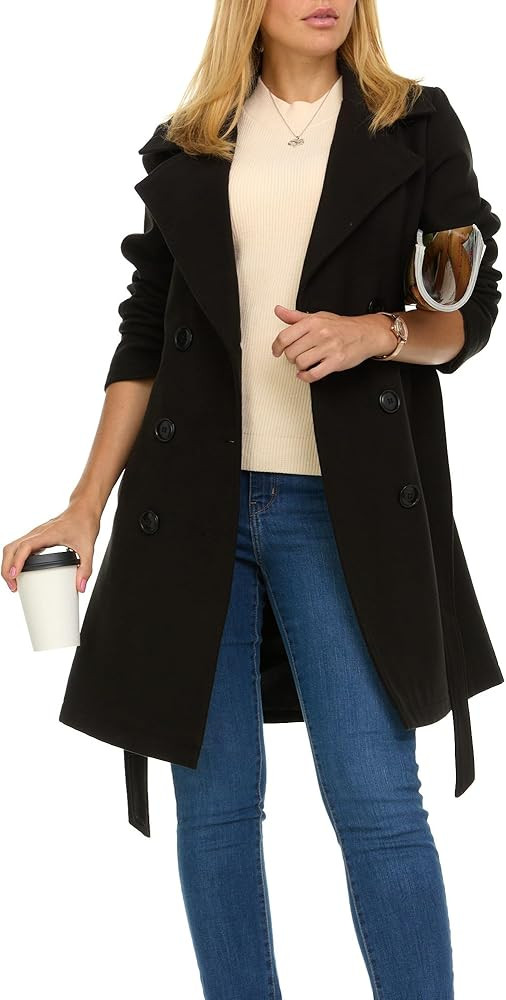 Steve Madden Trench Coat Women – Double-Breasted Long Winter Wool Coat for Women | Amazon (US)