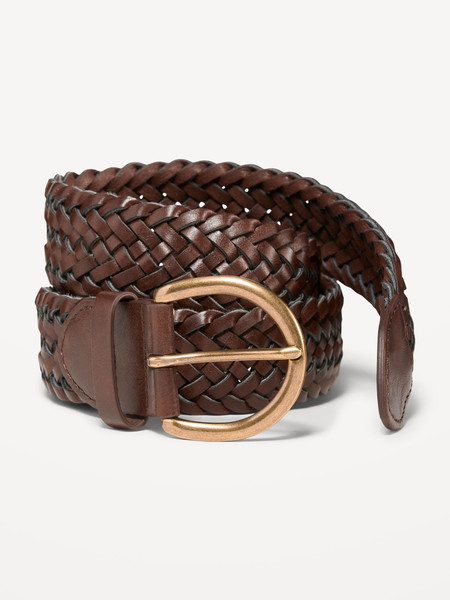 Wide Ring-Buckle Faux-Leather Braided Belt for Women (1.5-inch) | Old Navy (US)