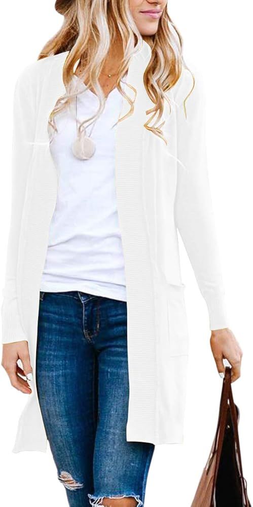 MEROKEETY Women's Long Sleeve Basic Knit Cardigan Ribbed Open Front Sweater | Amazon (US)