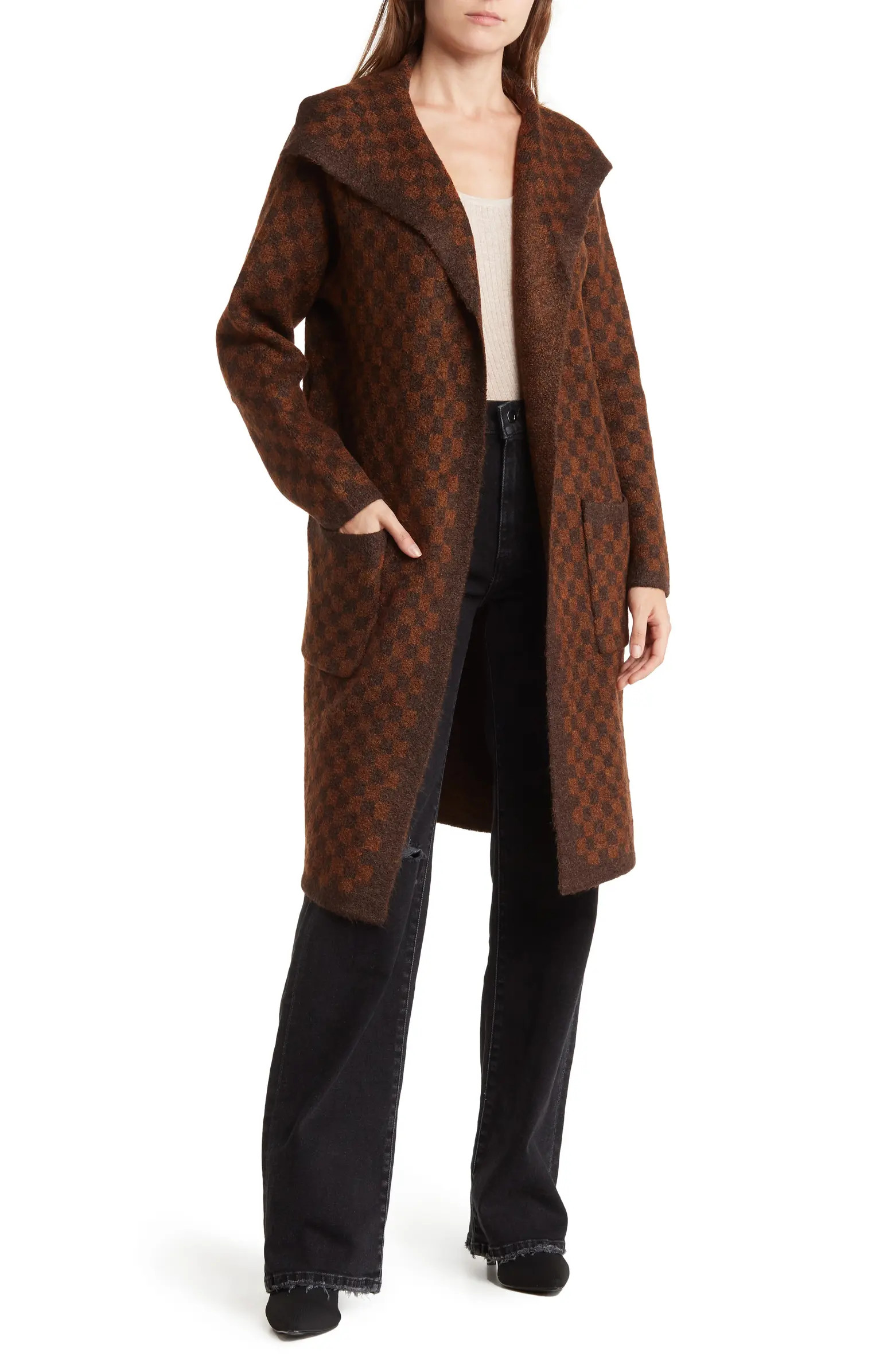 Long Check Front Pocket Cardigan | Nordstrom Rack