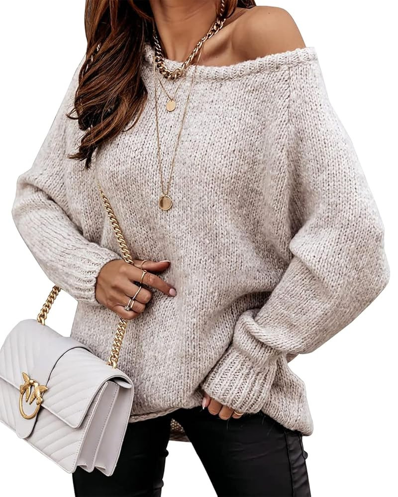 BTFBM Women Casual Long Sleeve Fall Sweaters Crew Neck Solid Color Soft Ribbed Knitted Oversized ... | Amazon (US)