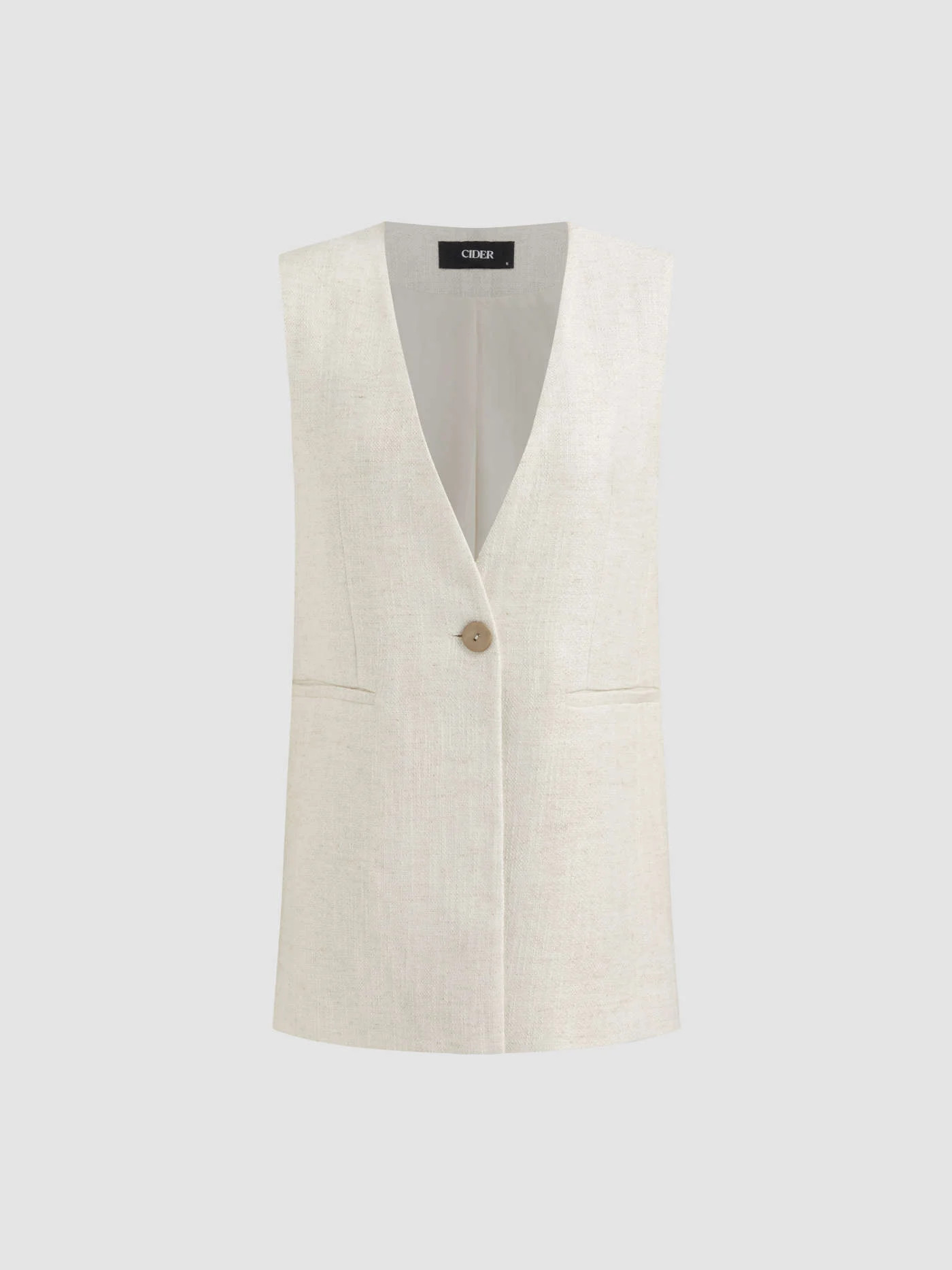 Leinen Oversized V-Ausschnitt Blazer-Weste aus Leinenmischung For Arbeit | Cider