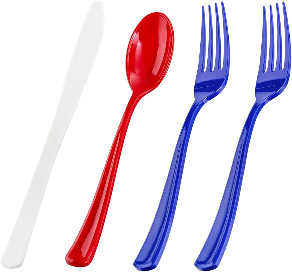 Liacere 200Pcs 4th of July Red Blue Disposable Plastic Silverware-Red Blue Plastic Cutlery - Amer... | Amazon (US)