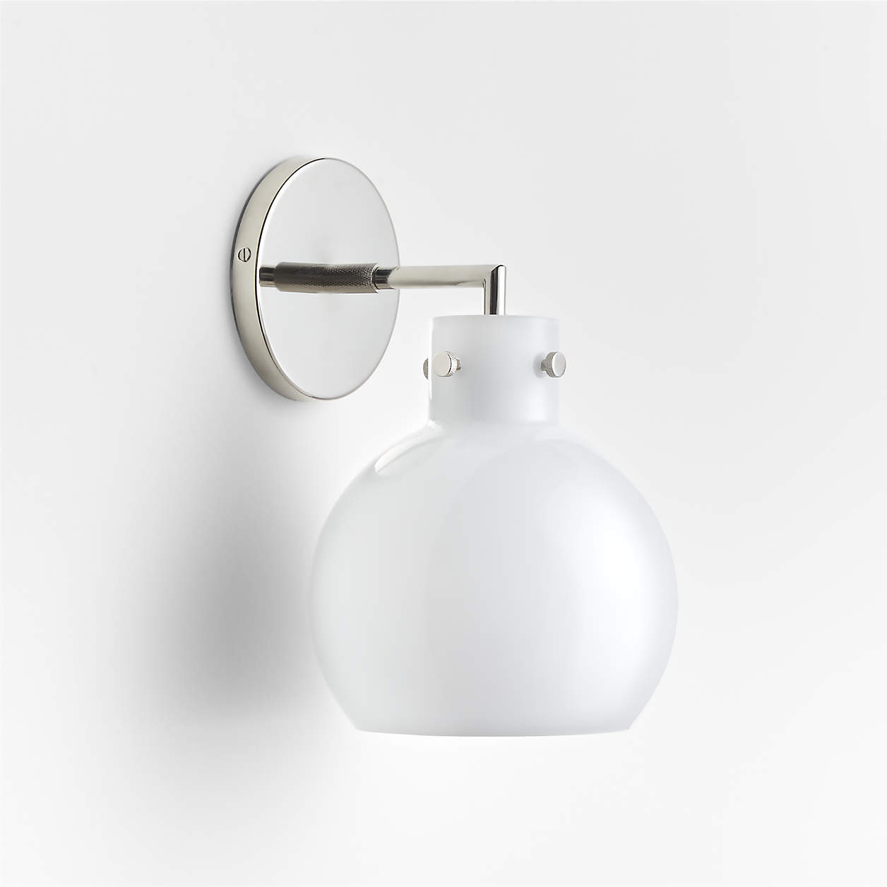 Dakota Chrome Sconce Light with Small Milk White Glass Globe + Reviews | Crate & Barrel | Crate & Barrel