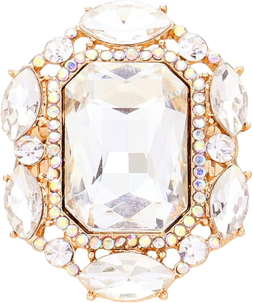 Rosemarie & Jubalee Women's Stunning Statement Emerald Cut Glass Crystal Stretch Band Cocktail Ri... | Amazon (US)