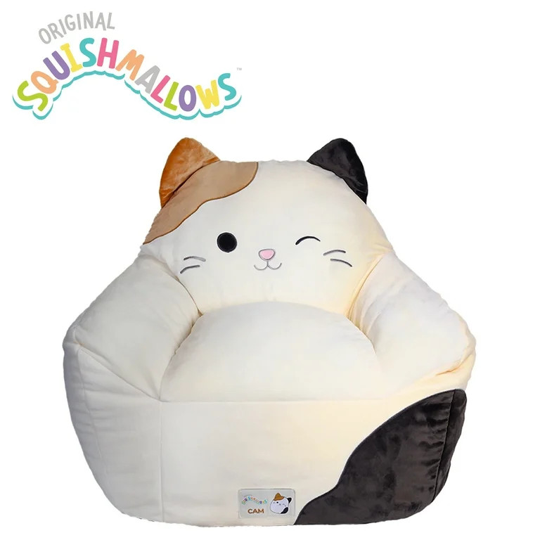 Squishmallows Official Cam Bean Bag Chair - 30 in Wide Kids Squishy Soft Chair, Cream/Brown/Black | Walmart (US)