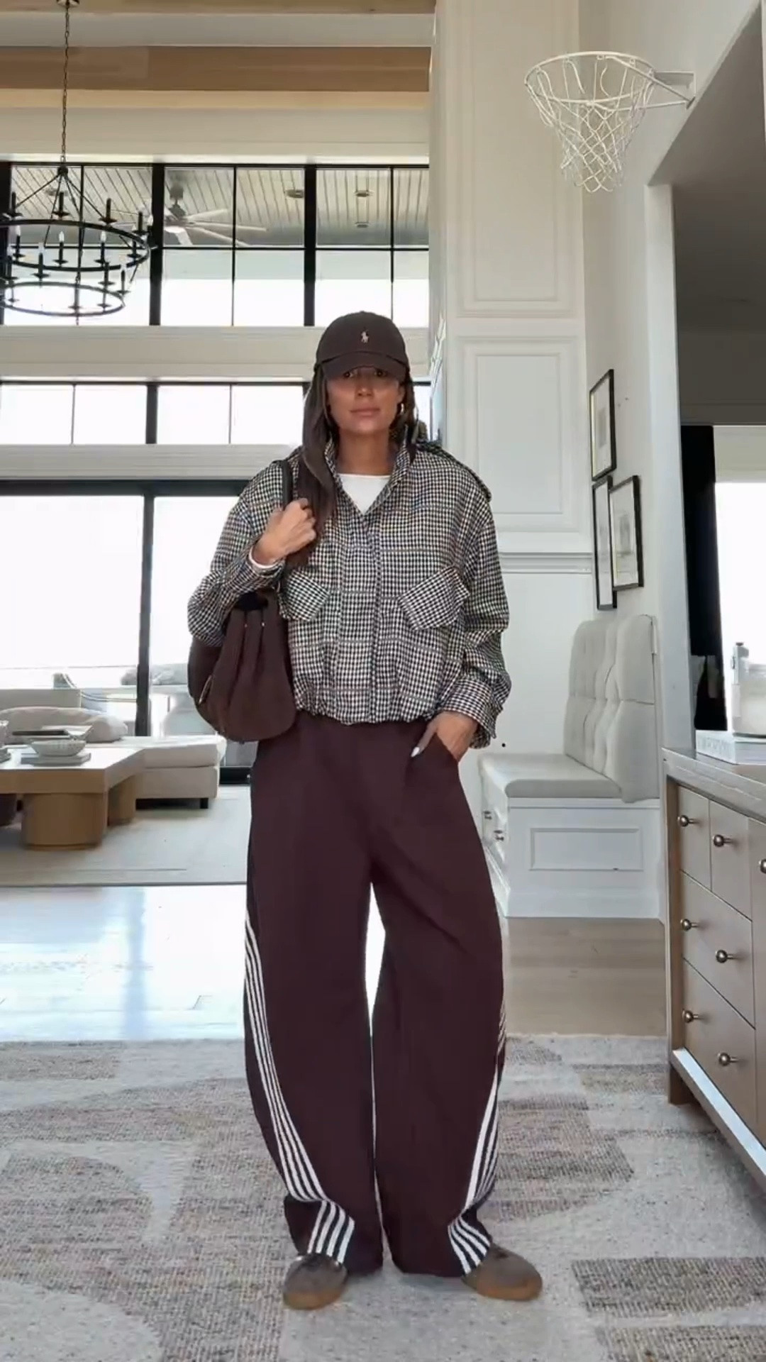 The perfect outfit for fall! 
Wearing size small in plaid jacket and brown track pants 

Fall outfit, casual outfit, mom outfit, school drop off outfit

#LTKgrwm #LTKOver40 #LTKSeasonal