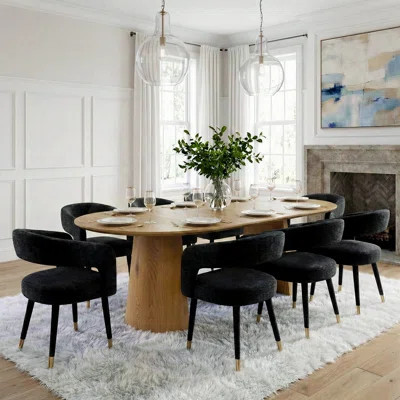 46"-83" Modern Extendable Pedestal Dining Table Set With Upholstered Open-Back Chairs, Round To Oval Kitchen Dining Set For 4-8 | Wayfair North America