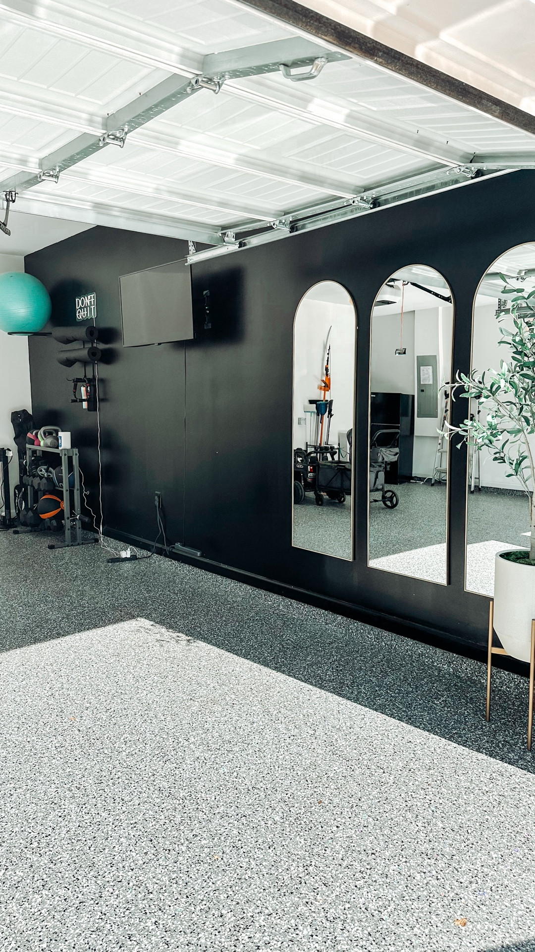 Gym wall progress update. 
We had our mirrors hung before the new year started and I absolutely love them. 

They add a nice touch and are very helpful when I need to see my form during certain workouts. 

We still have more to do, like clearing that corner of hubby’s golf clubs 😬 and hiding all the cords, but I will keep you all updated as we make progress. 

Shop the items for your home now. 

#homegym #gym #homegymsetup

#LTKActive #LTKHome #LTKfitnessgoals