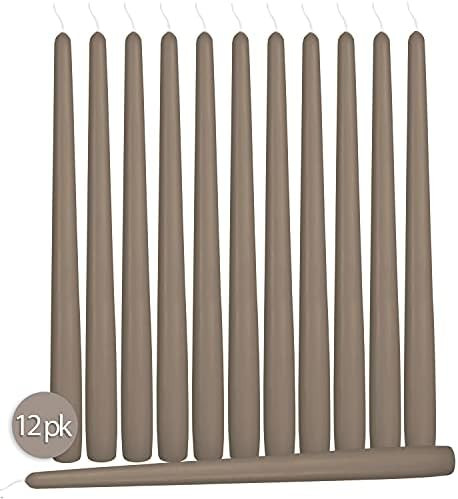 12 Pack Tall Taper Candles - 12 Inch Taupe Dripless, Unscented Dinner Candle - Paraffin Wax with Cot | Amazon (US)