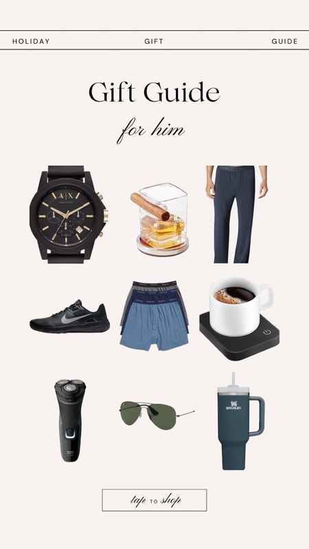 Gift guide for him. From a watch to shoes to a whiskey and cigar glass, all would be great gifts for him!

#LTKHoliday #LTKGiftGuide #LTKCyberweek