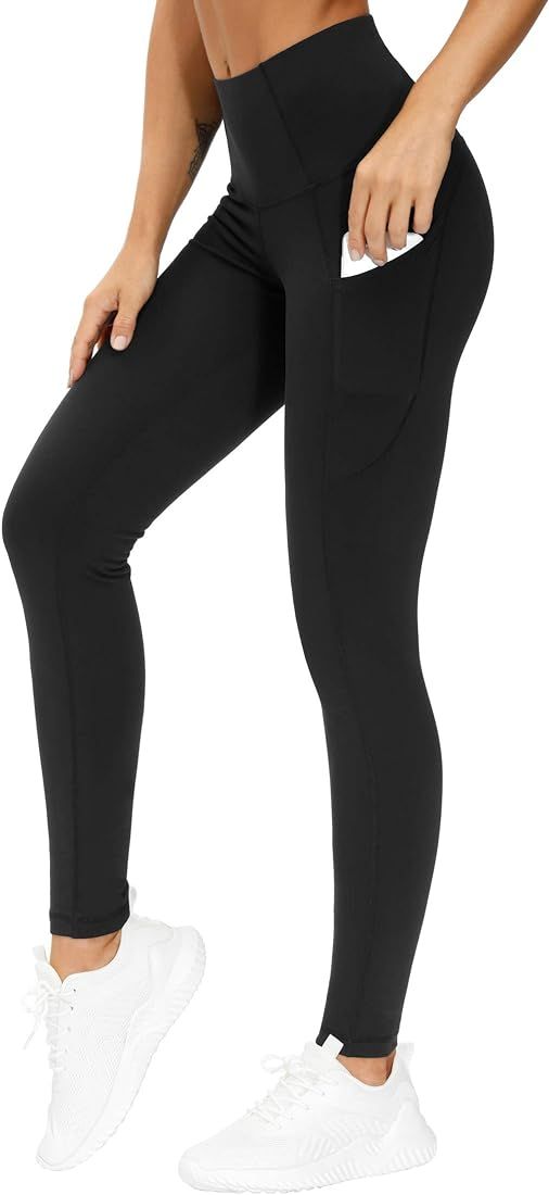 Thick High Waist Yoga Pants with Pockets, Tummy Control Workout Running Yoga Leggings for Women | Amazon (US)