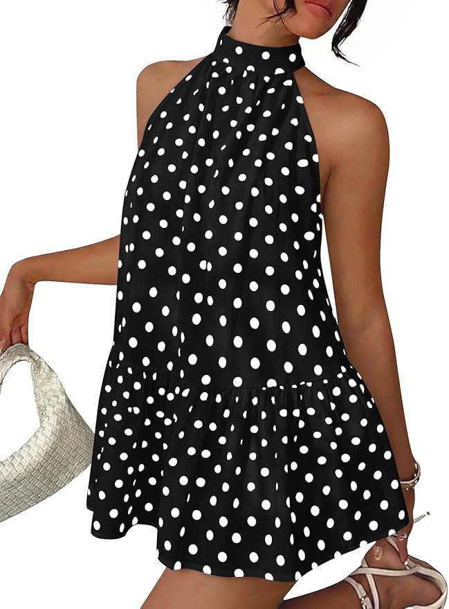 LILLUSORY Women Halter Dress Summer Mini Short Dresses A Line Polka Dot Petite Sundress Flowy Vac... | Amazon (US)