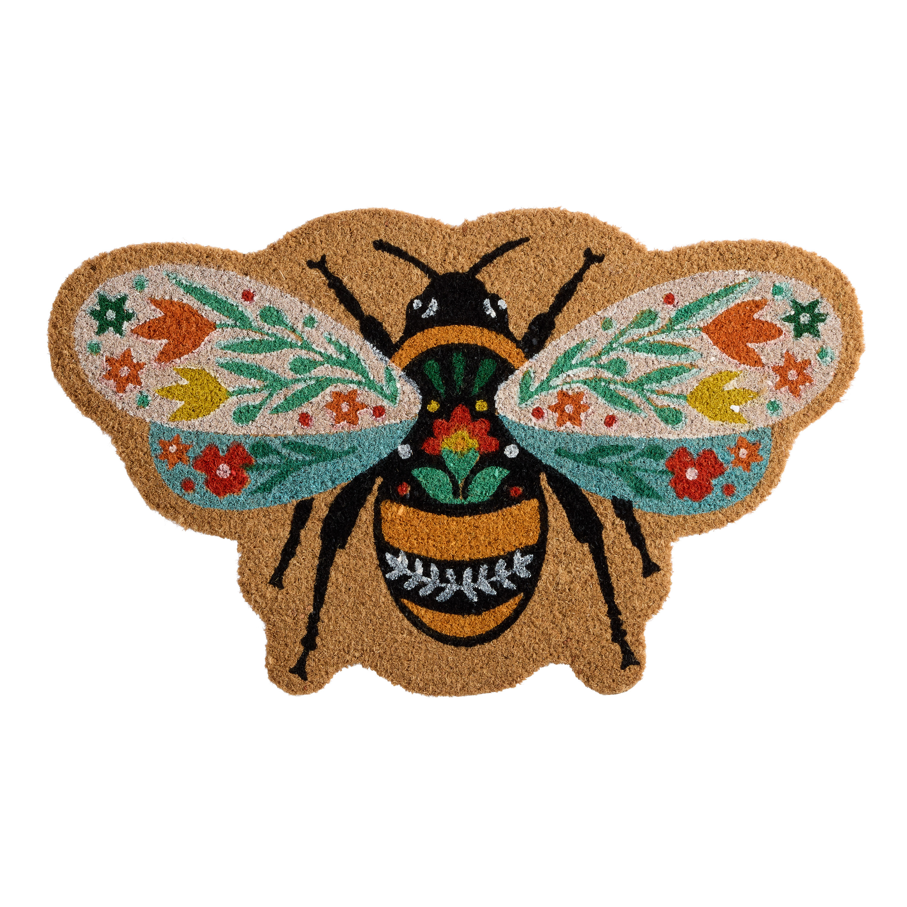 Multicolor Floral Bee Hand Tufted Coir Doormat | World Market