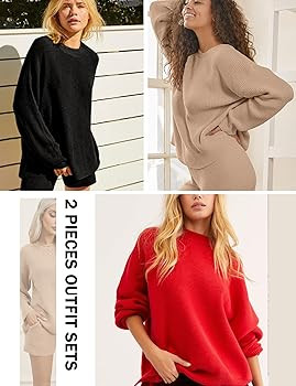 SWOMOG Womens 2 Piece Sweater Sets Outfits Long Sleeve Pajamas Set Knit Top and Shorts Matching L... | Amazon (US)