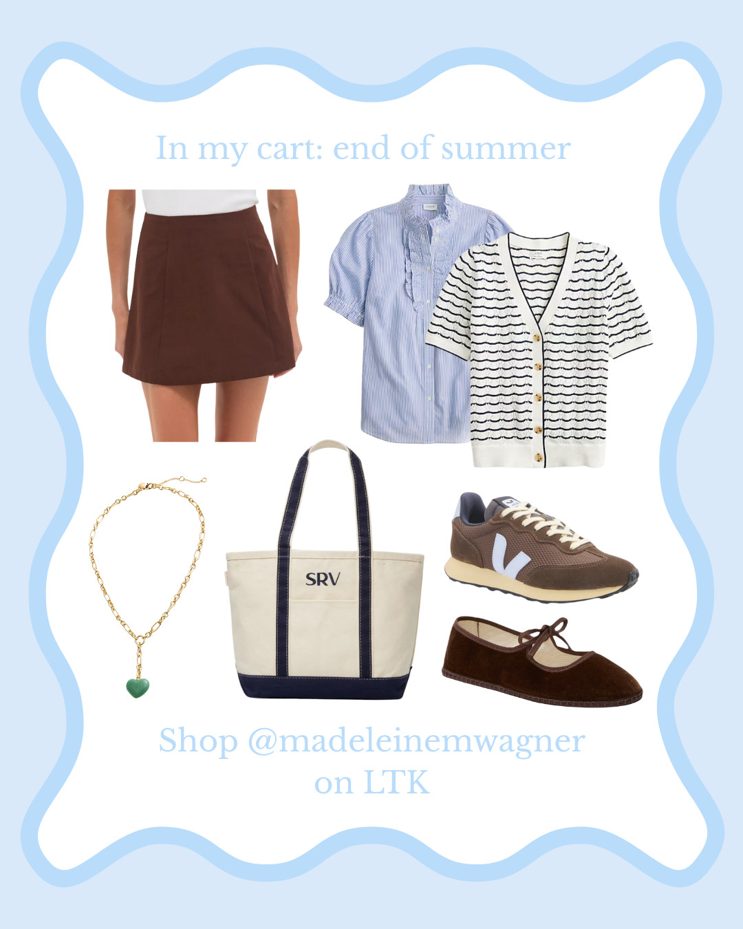 Finishing summer strong with a mix of classic staples and cozy pre-fall pieces! From the perfect brown mini skirt to striped knits, vintage-inspired sneakers, and a timeless tote—these picks are made for late August adventures and early fall transitions. Tap to shop everything I’ve been loving lately 💌

Shop it all @madeleinemwagner on LTK!

end of summer outfit

transitional style

back to school fashion

pre-fall essentials

classic capsule wardrobe

Veja sneakers outfit

tote bag with initials

brown ballet flats

scalloped cardigan

ruffle button down shirt 

 #LTKSeasonal #LTKPetite #LTKFindsUnder100