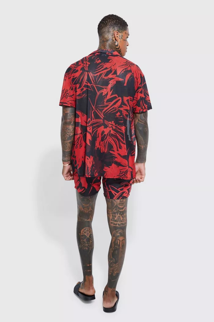 Short Sleeve Oversized Leaf Shirt And Swim Set | Boohoo.com (US & CA)