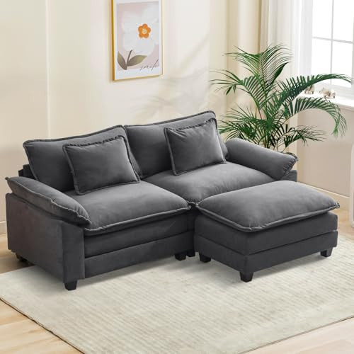 Oprisen Modular Sectional Sofa, Comfy Cloud Couch Sectional Sofa with Ottoman, Velvet Sofa Sleeper Deep Seat Sofa with Throw Pillows for Living Room (Blue Gray, 86"- L Shape) | Amazon (US)
