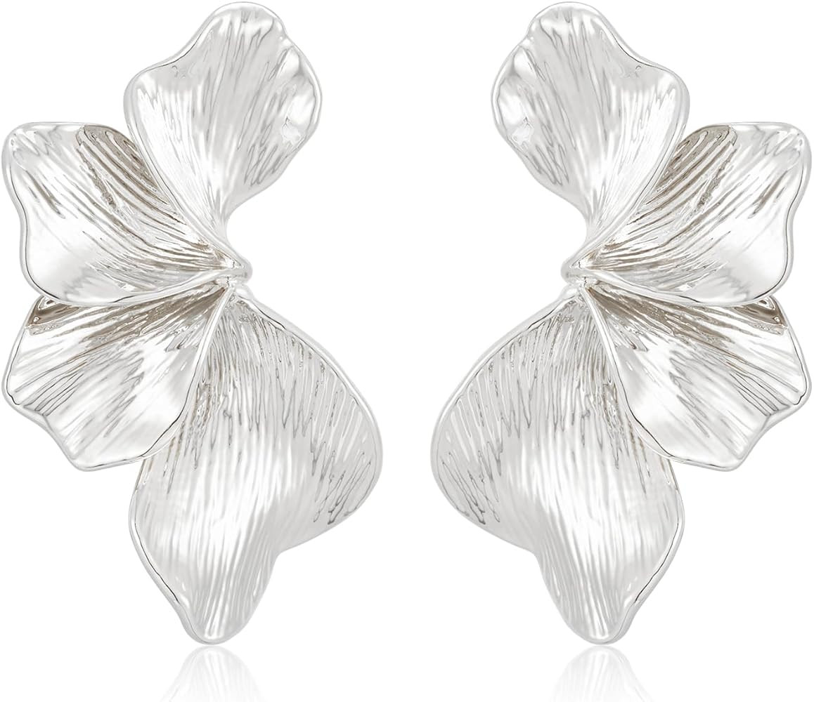 Chunky Gold Statement Earrings For Women Gold Plated Sectored Flower Leaf Shell Angel Wing Earrin... | Amazon (US)