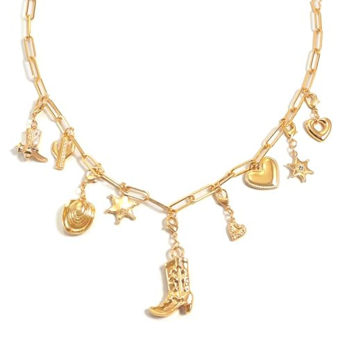 ORIGENCE Charm Necklace for Women Coastal Cowgirl Gold Western Cowboy Hat Boot Necklaces Cactus Star Heart Choker Necklaces Build Your Own Statement Necklace Handmade Jewelry | Amazon (US)
