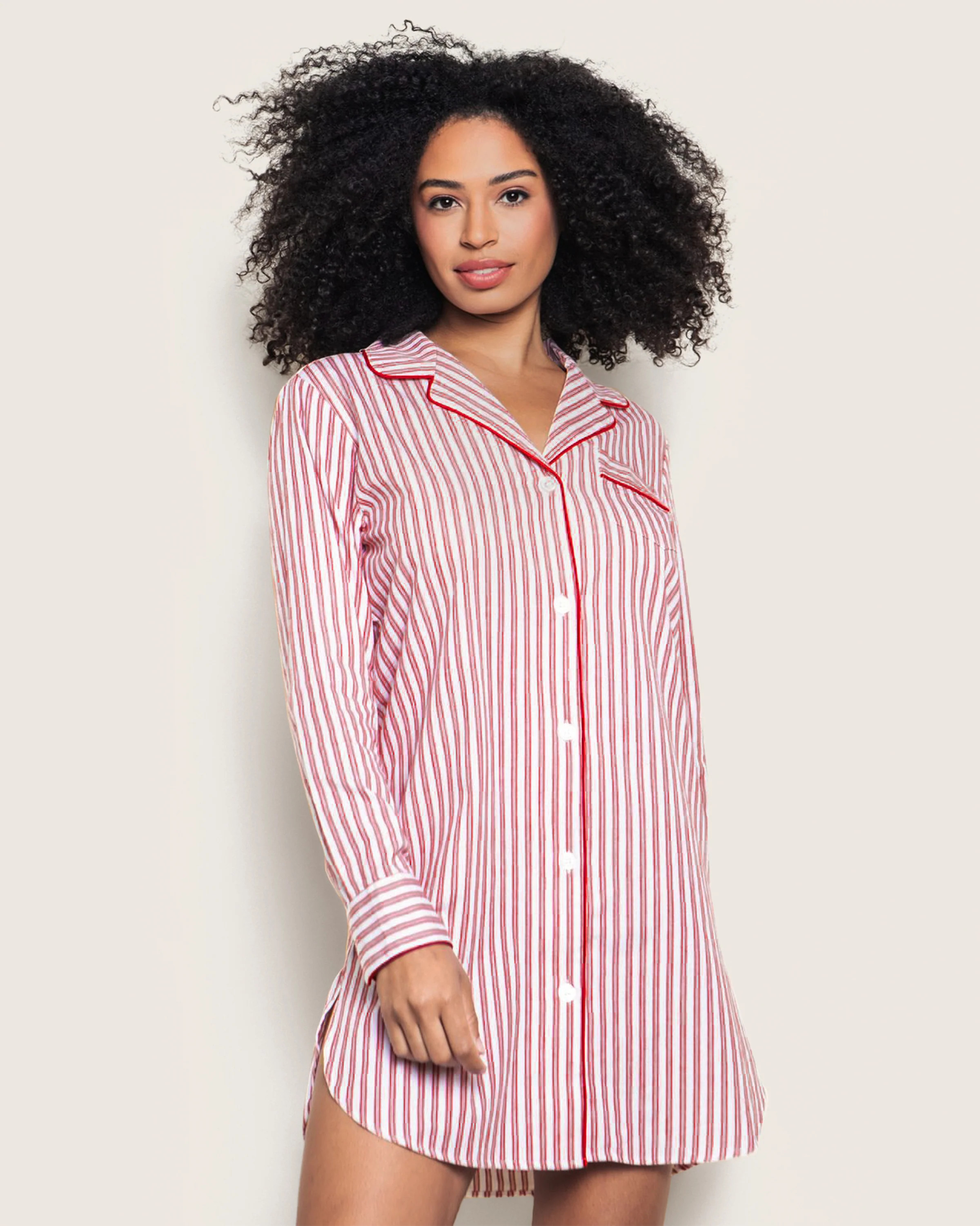 Women's Twill Nightshirt in Antique Red Ticking | Petite Plume