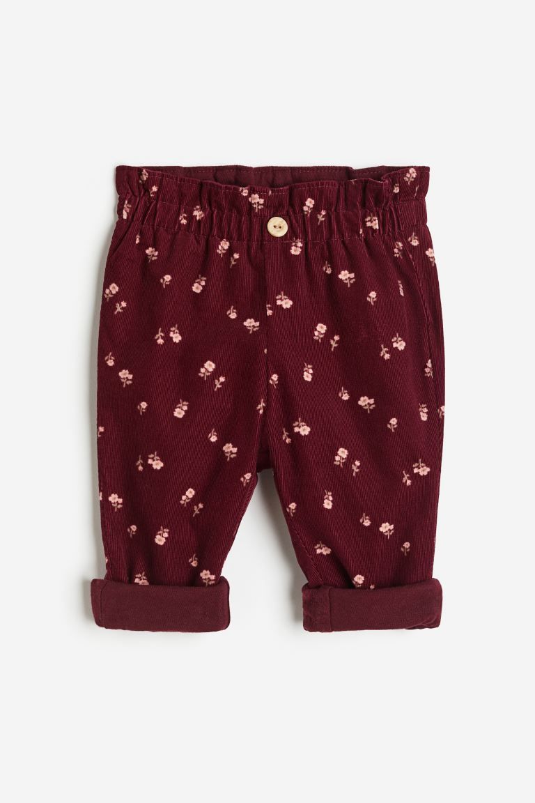 Lined Corduroy Pants - Dark red/floral - Kids | H&M US | H&M (US + CA)