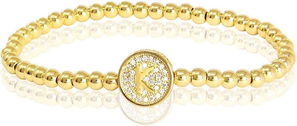 by you Initial Bracelets for Women 26 Letters Alphabet Round Charm Stainless Steel Gold Silver Be... | Amazon (US)