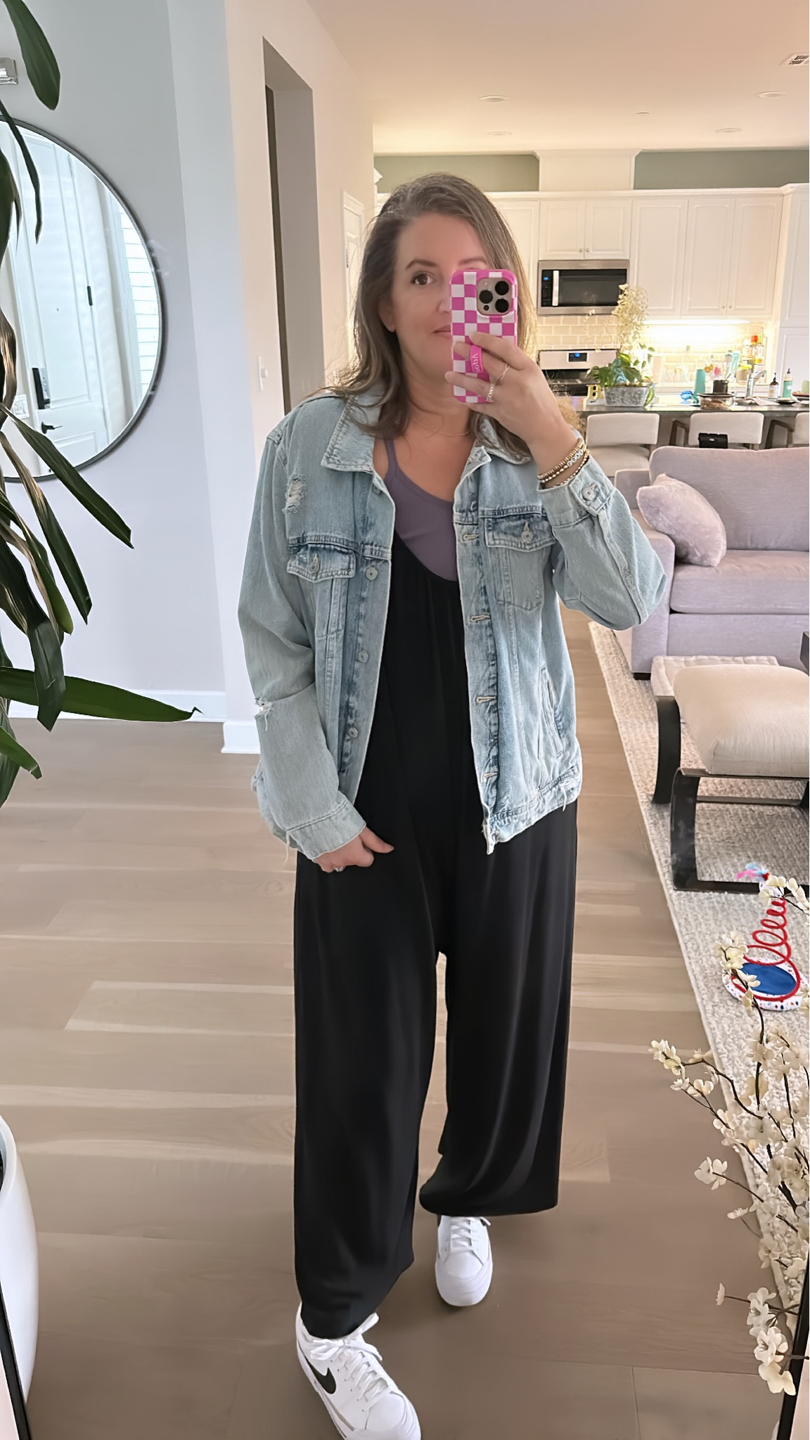 Cool mom outfit 

Jean jacket - large
Hot shot onesie - medium 
Tank - l/xl
Shoes - size 8 TTS

#LTKstyletip #LTKshoecrush