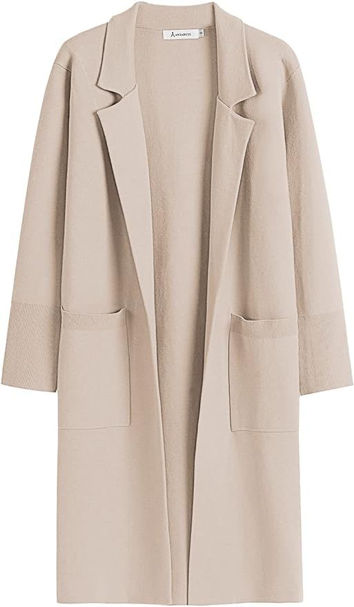 ANRABESS Cardigan for Women Dressy Oversized Open Front Sweater Coat Long Sleeve Lapel Wool Blaze... | Amazon (US)