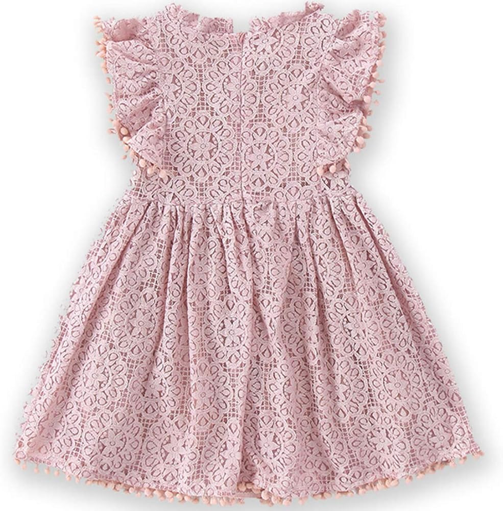 Niyage Toddler Girls Elegant Lace Pom Pom Flutter Sleeve Party Princess Dress | Amazon (US)